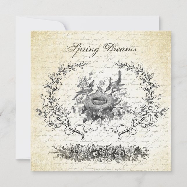 Vintage Påsk och husträd Inbjudningar (Framsida)