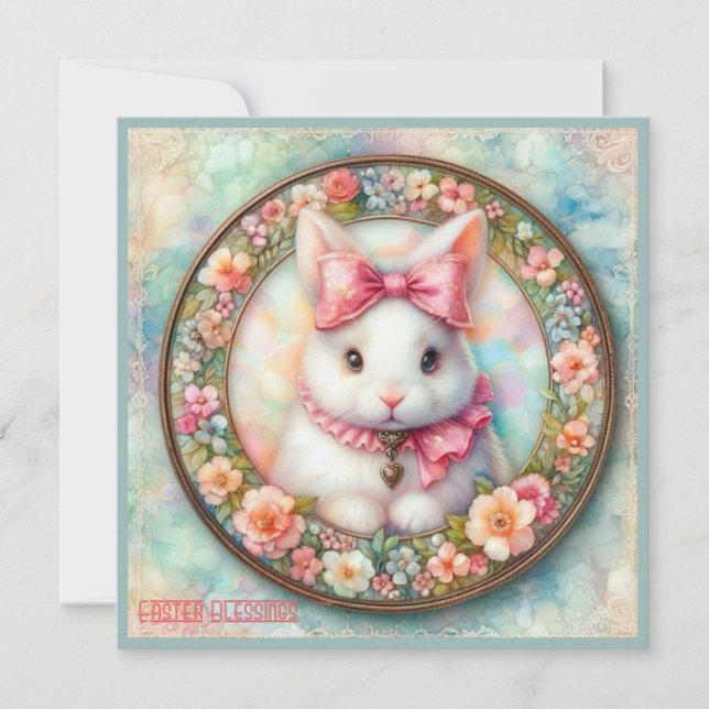 Vintage Påsk ~ PÅSK HÄLSNING ~ Bunny ~ Julkort (Framsida)