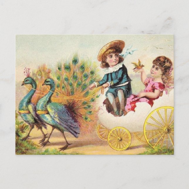 Vintage Påsk Peacocks Helg Vykort (Framsida)