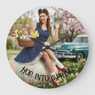 Vintage Påsk Pin-Up Klocka   Retro Flickan Konst