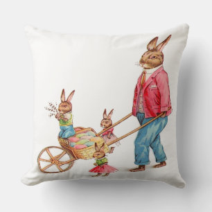 Vintage Påsk Rabbit & Family and Egg Cart, ZSSG Kudde