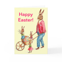 Vintage Påsk Rabbit Family Egg Cart Inside Quote