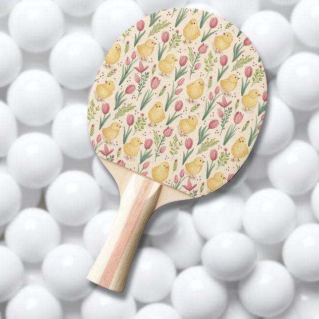 Vintage Påsk Söta Gula Kycklingar Röda Tulpaner Pingisracket (Skapare uppladdad)