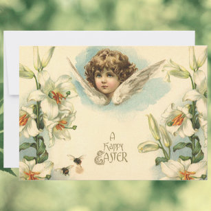 Vintage Påsk, Victorian Angel med Lily Flowers Julkort