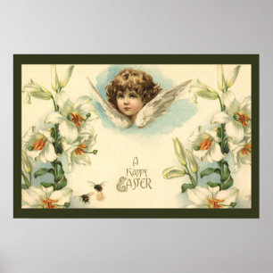 Vintage Påsk, Victorian Angel med Lily Flowers Poster