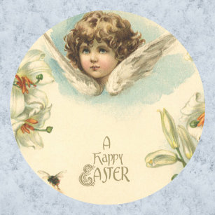 Vintage Påsk, Victorian Angel med Lily Flowers Runt Klistermärke