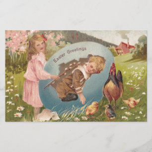 Vintage Påsk Victorian Girl & Boy Brevpapper