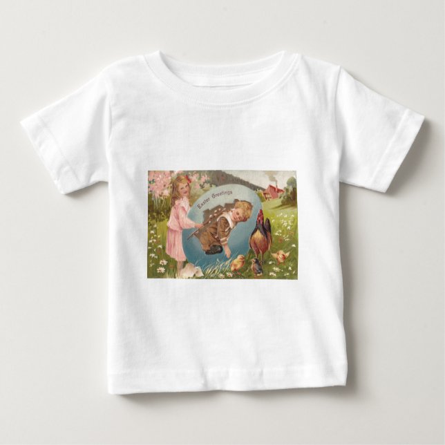 Vintage Påsk Victorian Girl & Boy Tee Shirt (Framsida)