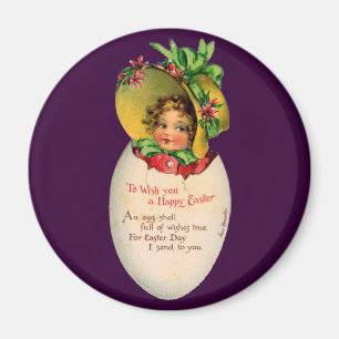 Vintage Påsk, Victorian Girl med Bonnet i Egg Magnet