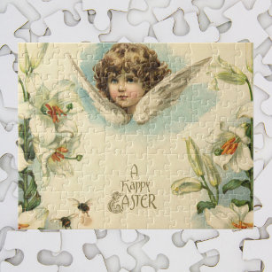 Vintage Påsk, Victorian Lily Flowers och Angel Pussel