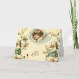 Vintage påsk, viktorianska liljeblomster och ängel helgkort