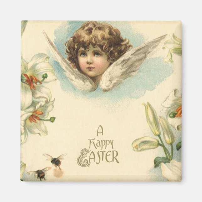 Vintage påsk, viktorianska liljeblomster och ängel magnet (Framsidan)