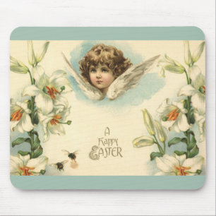 Vintage påsk, viktorianska liljeblomster och ängel musmatta