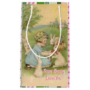 Vintage Påsk White Bunnies lite Bunny Kärlek You