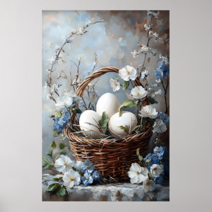 Vintage påskägg Blombaskettryck, vår Poster