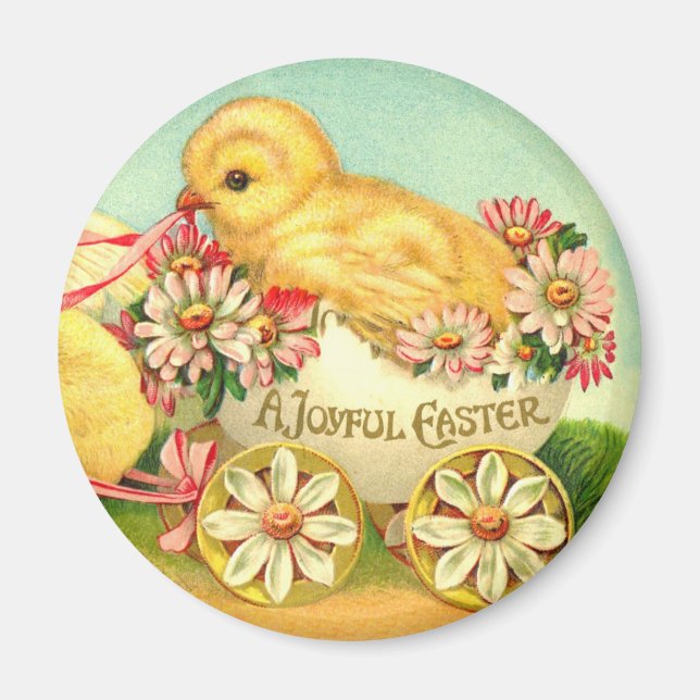 Vintage Påskägg Chick Carriage Blommigt Flowers Magnet (Framsidan)