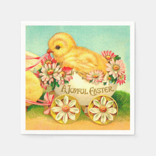 Vintage Påskägg Chick Carriage Blommigt Flowers Pappersservett