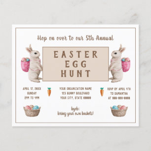 Vintage Påskägg Hunt Watercolor Bunny Basket Flygblad