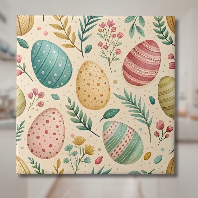 Vintage påskägg med blomknoppar kakelplatta (Skapare uppladdad)