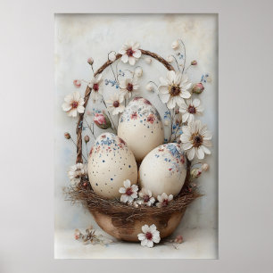 Vintage påskblomma korg ägg tryck, bondgård poster