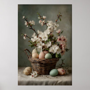 Vintage påskblomsterkorg Äggtryck, Farmhouse Poster
