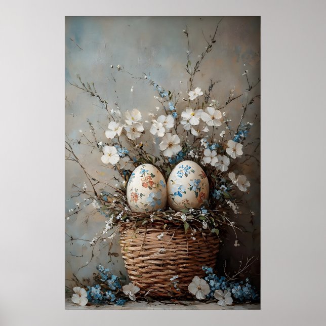 Vintage påskblomsterkorgstryck, bondgård poster (Framsidan)
