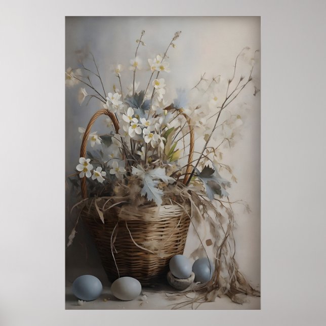 Vintage påskblomsterkorgstryck, Farmhouse Poster (Framsidan)