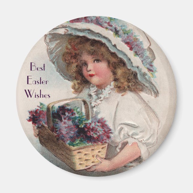 Vintage påskflicka i mössa Magnet (Framsidan)