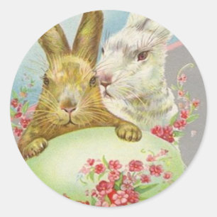 Vintage påskharar med påskägg påskkort runt klistermärke