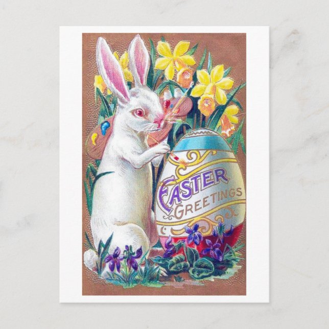 Vintage Påskhare Äggblomma Vykort (Framsida)