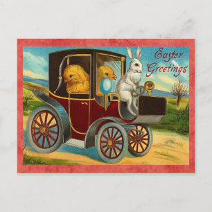 Vintage Påskhare Bilrid Helg Vykort