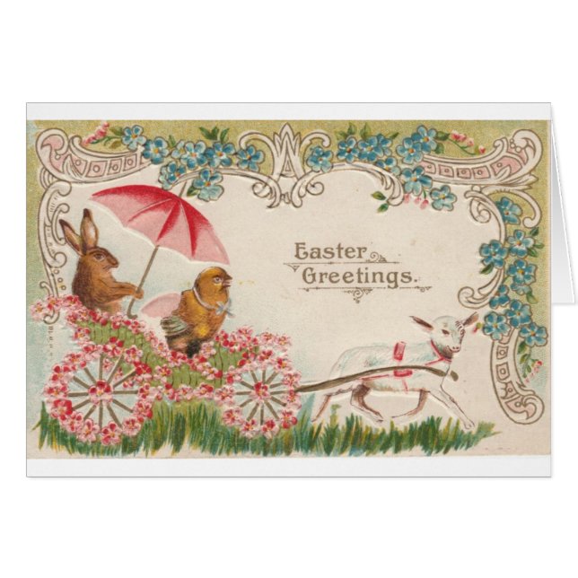 Vintage Påskhare Carriage Hälsningskort (Framsidan Horizontal)