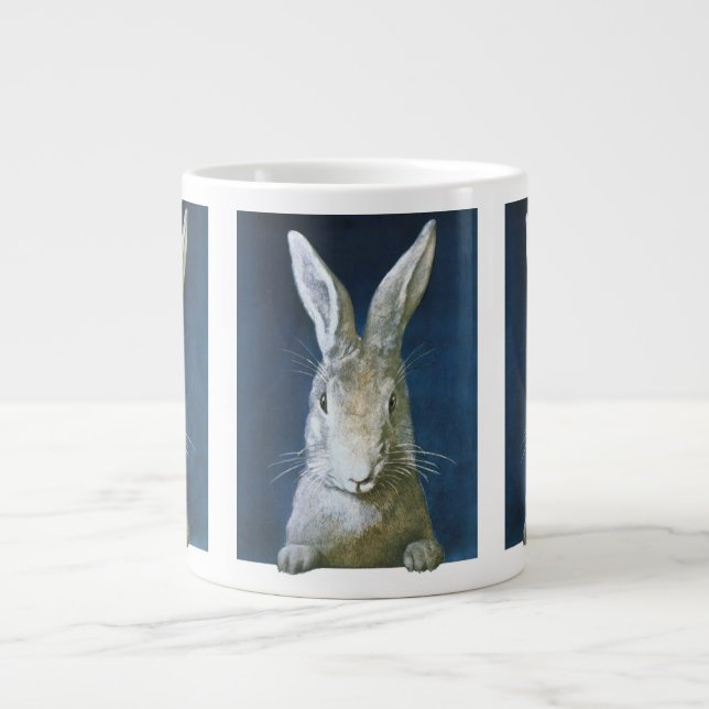 Vintage Påskhare, Cute Hårig White Rabbit Jumbo Mugg (Framsidan)