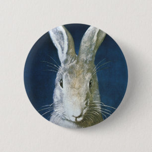Vintage Påskhare, Cute Hårig White Rabbit Knapp