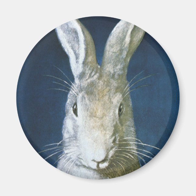 Vintage Påskhare, Cute Hårig White Rabbit Magnet (Framsidan)