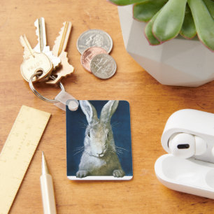 Vintage Påskhare, Cute Hårig White Rabbit Nyckelring