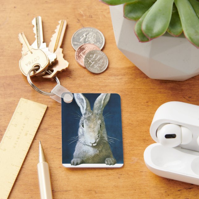 Vintage Påskhare, Cute Hårig White Rabbit Nyckelring (Skrivbord)