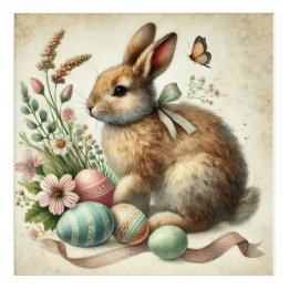 Vintage Påskhare Kanin ÄGG Vattenfärg