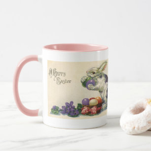 Vintage Påskhare med Påskägg i Basket Mugg