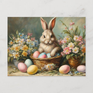 Vintage Påskhare med Påskägg och blommor Helg Vykort