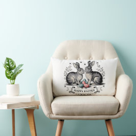 Vintage Påskhare Pair Illustration with Eggs Lumbarkudde