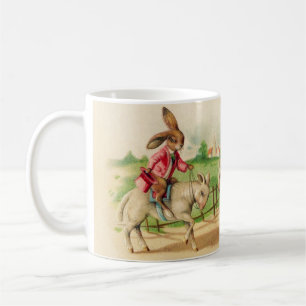 Vintage Påskhare Riding Lambs Hälsning Kaffemugg