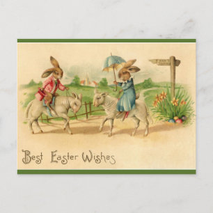 Vintage Påskhare Riding Lambs Vykort