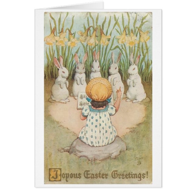 Vintage - påskharekör, hälsningskort (Framsidan)