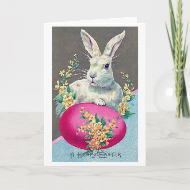 Vintage påskharen ägg blomma kort (Framsida)