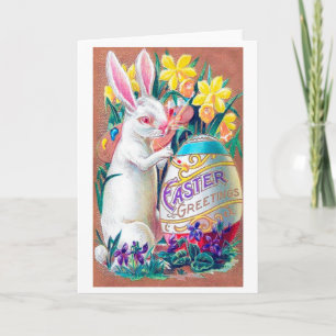 Vintage påskharen ägg blomma vykort