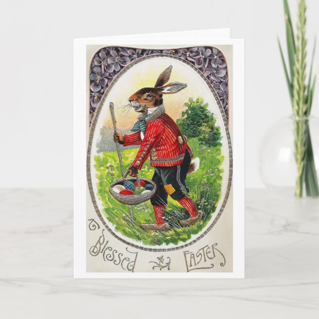 Vintage påskharen äggkort kort (Framsida)