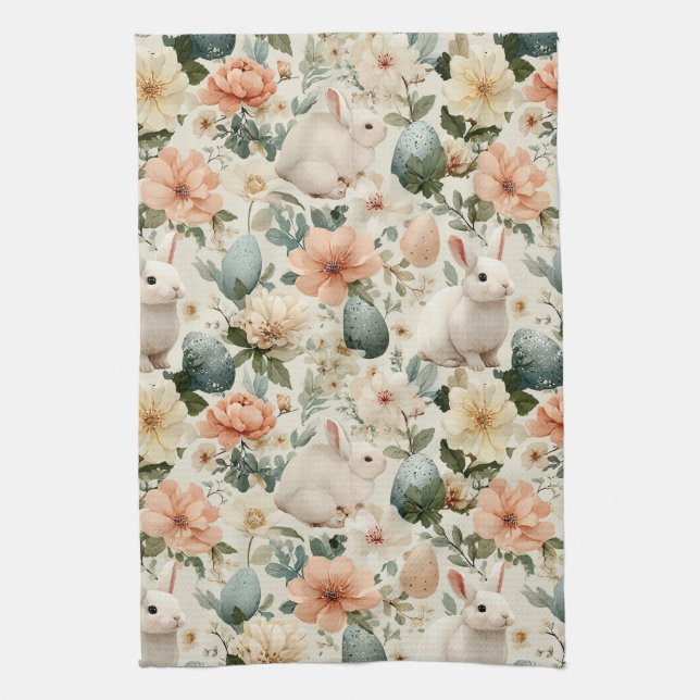 Vintage Påskharen Blommig (10) Kökshandduk (Vertikal)