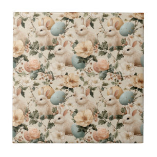 Vintage påskharen blommig (1) kakelplatta