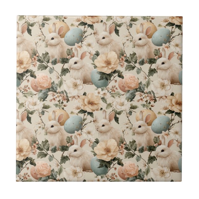 Vintage påskharen blommig (1) kakelplatta (Framsidan)